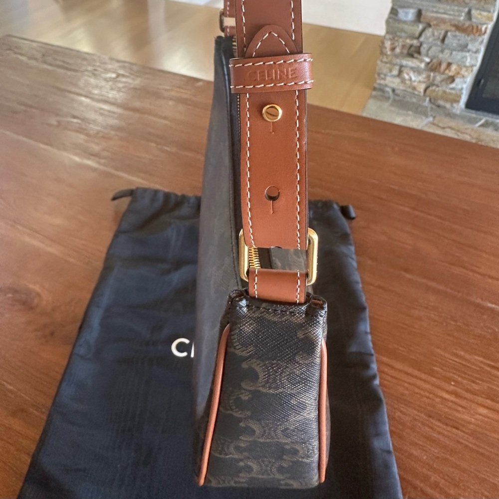 Celine Ava Shoulder Bag in Triomphe Canvas + Tan Calfskin NWT - Picture 11 of 15